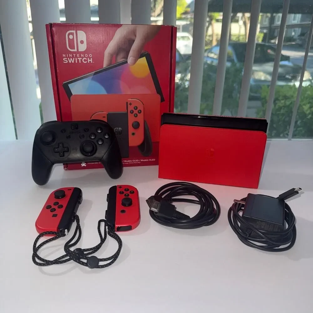 Nintendo Switch OLED Mario Red Edition + Pro Controller & Video Game Bundle